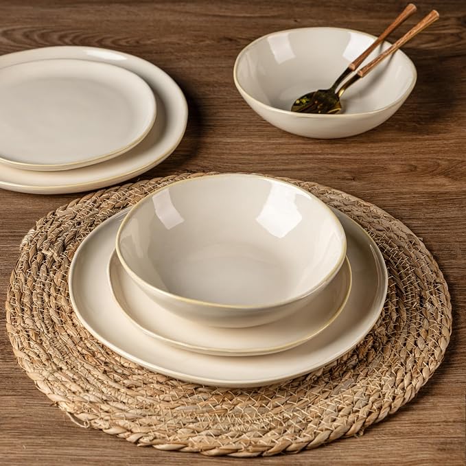 AmorArc Ceramic Dinnerware Sets for 8, 24Pcs Plates and Bowls Sets Dishes | Stoneware Handmade Reactive Glaze Dinner Set, Highly Scratch Resistant | Dishwasher & Microwave Safe Dishware