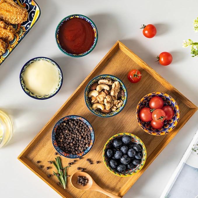 vancasso SIMI 2.7 Oz Ceramic Dipping Bowls Set of 6, Bohemian Sauce Bowls | For Soy Sauce, Sushi, Dips, and Condiments, Microwave and Dishwasher Safe, 3 Inch Mini Dishes, Bohemian Design