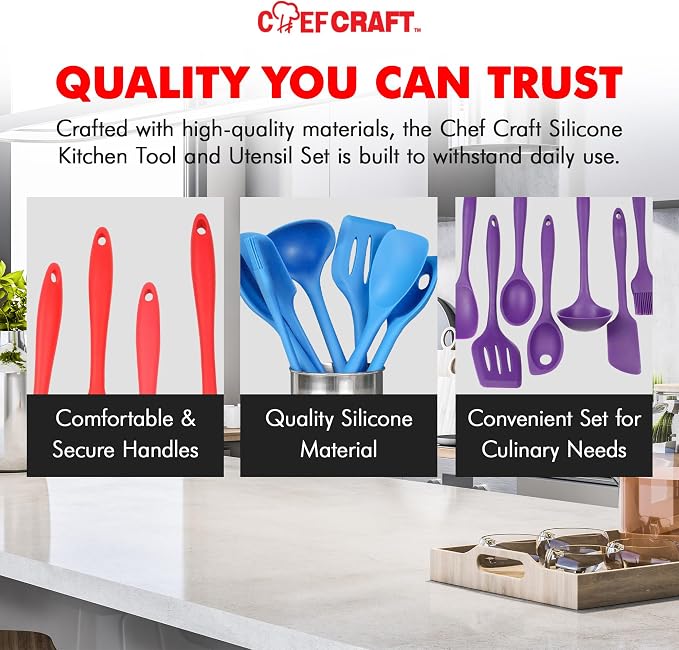 Chef Craft Premium Silicone Kitchen Tool and Utensil Set, 11 Piece, Purple