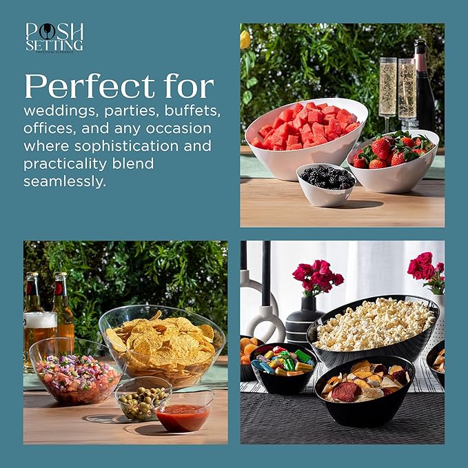 5 Pack Clear Angled Plastic Serving Bowl Disposable for Party Table 20oz | Angled Bowl Design. Chip, Candy, Salad & Fruit Use. Disposable Party Tableware. Buffet & Wedding Serving. Clear Plastic.