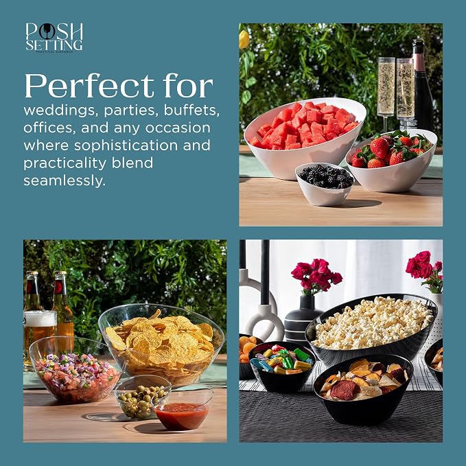 5 Pack White Angled Plastic Serving Bowl Disposable for Party Table 54oz | Angled Bowl Design. Chip, Candy, Salad & Fruit Use. Disposable Party Tableware. Buffet & Wedding Serving. White Plastic.