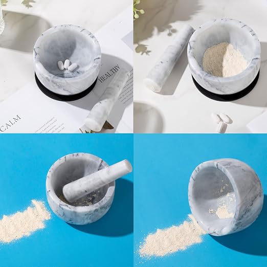 Pill Crusher, Mini Marble Mortar and Pestle Set, Pill Crusher Grinder Fine Powder, Arthritic Hands Pill Grinder (Large Size White)