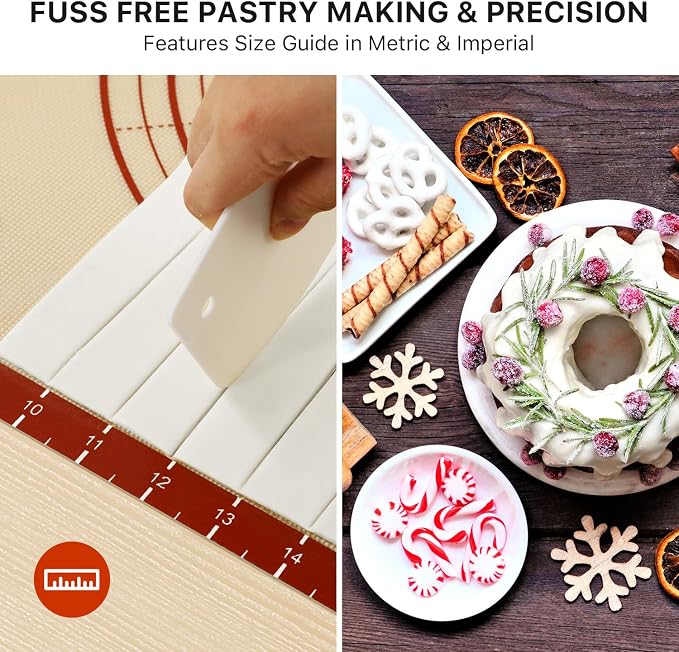 DANIA & DEAN 2 Pack 26"x16" & 11"x16" Extra Thick Silicone Baking Mat Set | Non-Slip & Non-Stick Mat with Measurements, for Pastry, Dough Rolling, Pizza, Sourdough, Counter & Reusable Oven Baking Sheet