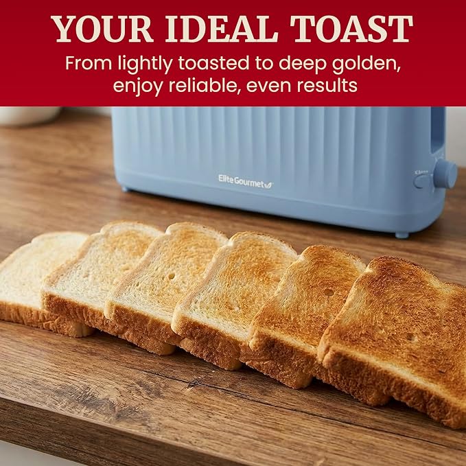 Elite Gourmet ECT2517OX SLIMTOAST 2-Slice Long Slot Toaster, Ocean Blue | Cool-Touch Body, 6 Browning Shades, Extra-Wide 1.5" Slot Fits Artisan Bread, Bagels, Waffles & English Muffins