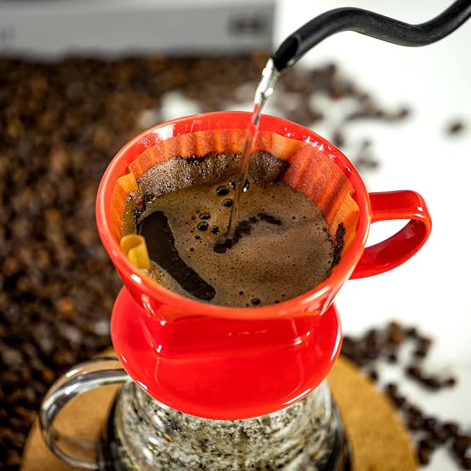 Pour Over Ceramic, Coffee Dripper Ceramic Coffee Maker,Red | 3 Holes Flat Bottom, Porcelain Slow Filter Cone for Travel, Camping, Office, Home, Coffee Maker Brew