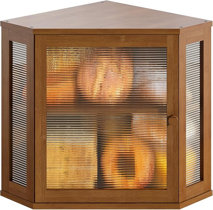 Corner Bread Box, Bamboo Bread Box for Kitchen Countertop, 2 Tier Wooden Bread Storage, Brown
