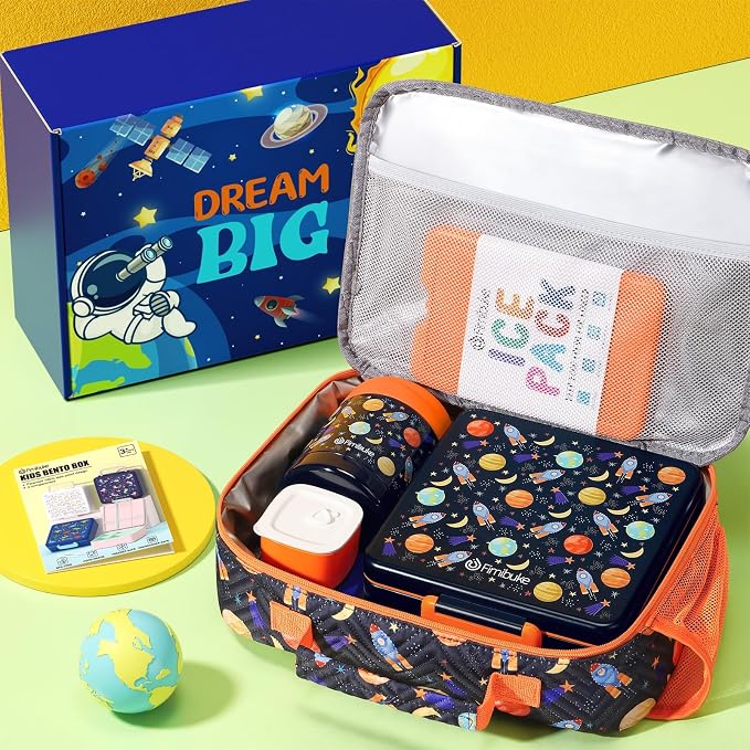 Fimibuke Kids Bento Snack Lunch Box with 4 Compartment, Insulated Lunch Bag, Stainless Steel Vacuum Thermo Food Jar, Ice Pack, Utensils Set, Birthday Gifts for Age 3-12 Back to School Toddler Girl Boy | Lunch Box Kids with 4 Compartment, Food Jar, Ice ...