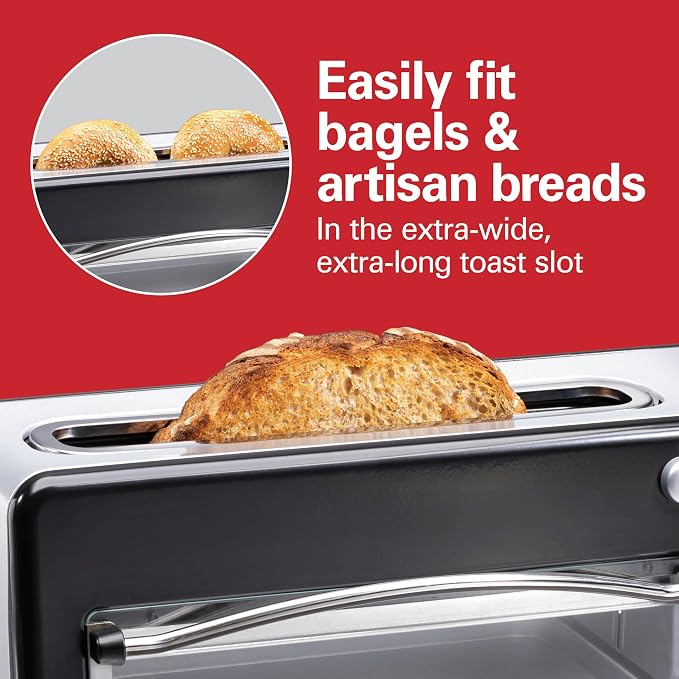 Hamilton Beach 2-in-1 Countertop Toaster Oven & Long Slot 2 Slice Toaster | Versatile Toasting & Baking | Auto Shut Off | Shade Selector & Temperature Control |Compact Retro Design | Black | 22725