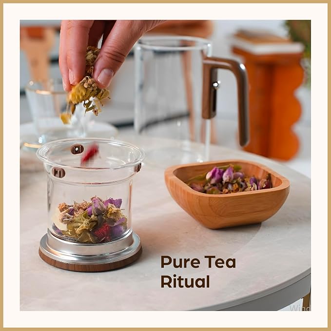 Enchanti Tea Pot - Modern Glass Infuser Teapot - Water Separation Magic Teapot with Heat-Resistant Handle - Elegant Gift Box & Writable Card - Perfect for Loose Leaf Tea - 600 ML (20oz)
