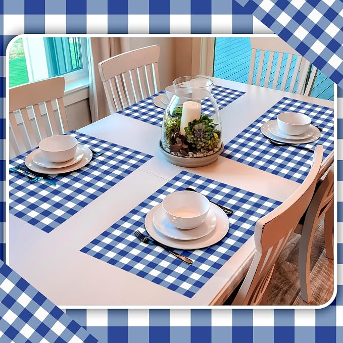 100 Pcs Checkered Paper Placemats Birthday Party Supplies Disposable Placemats for Kids Baby Shower Men Party Decorations Favors 11 x 17 Inch (Blue, White)