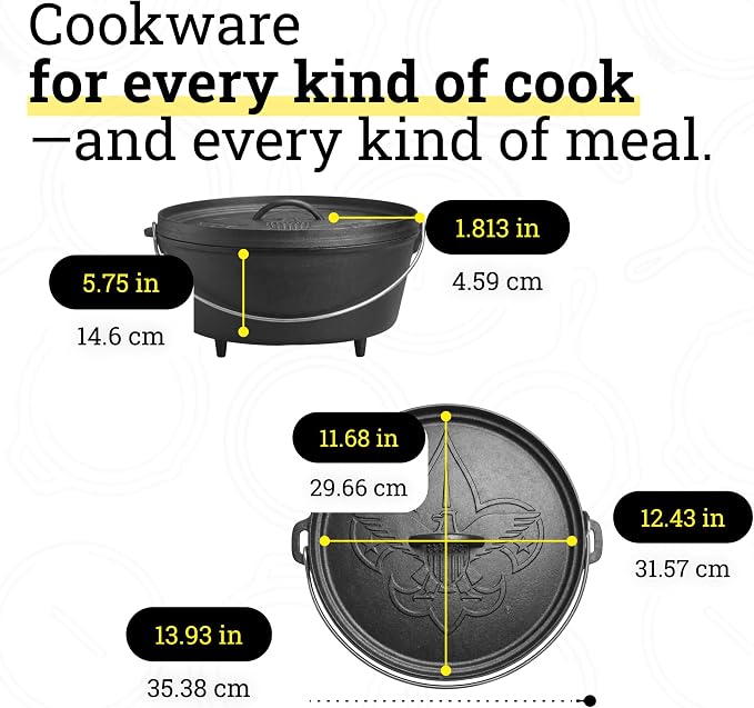 Lodge Seasoned Cast Iron Camp Dutch Oven with Lid - 6 Quart - Dual Handles - Seasoned Cast Iron Cookware with Steel Handle & Strong Lid for Heavy-Duty Camping Cookware - Boy Scouts of America