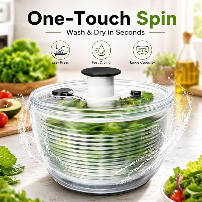 Good Grips Salad Spinner 3.6L – Large Lettuce Spinner & Salad Cleaner with Bowl & Lid, Fruit Washer, Vegetable Cleaner, Strainer Bowl, Fast Drying Multipurpose Kitchen Tool