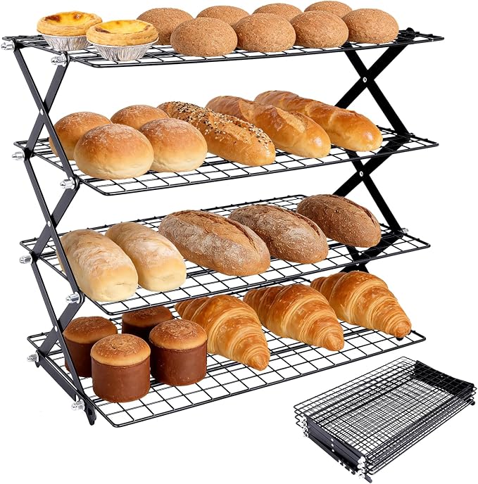 4 Tier Collapsible Cooling Rack, 2/3/4-Tier Upgraded,Adjustable ＆ Stackable Baking Rack, 5 Modes Cooling Racks for Cooking and Baking, Roasting ＆ Grilling Gifts for Picnic Party