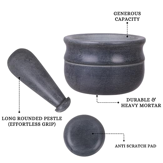 Mortar and Pestle, Made of Heavy Duty Polished Hard Stone, Natural Stone Grinder for Spices, Pastes, Herbs, Seasoning etc. (Symphony, Normal)