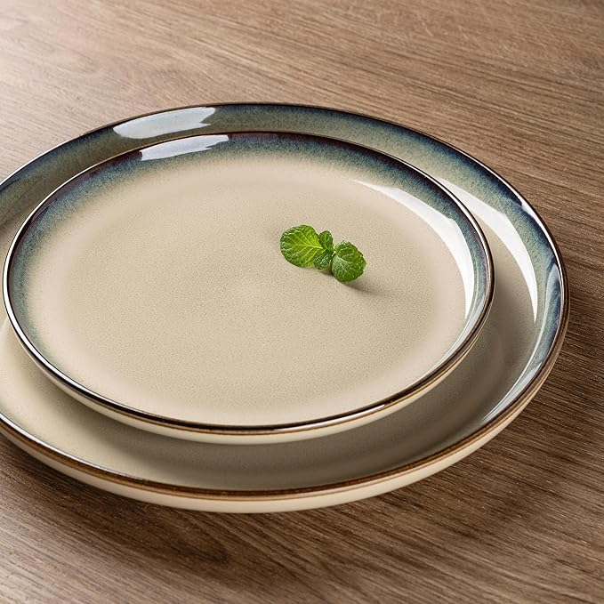 GBHOME Dinnerware Sets for 8, 32 Pieces Ceramic Plates and Bowls Set | Scratch Resistant Stoneware Dishes Set, Dishwasher & Microwave Safe, Reactive Glaze-Pale Khaki