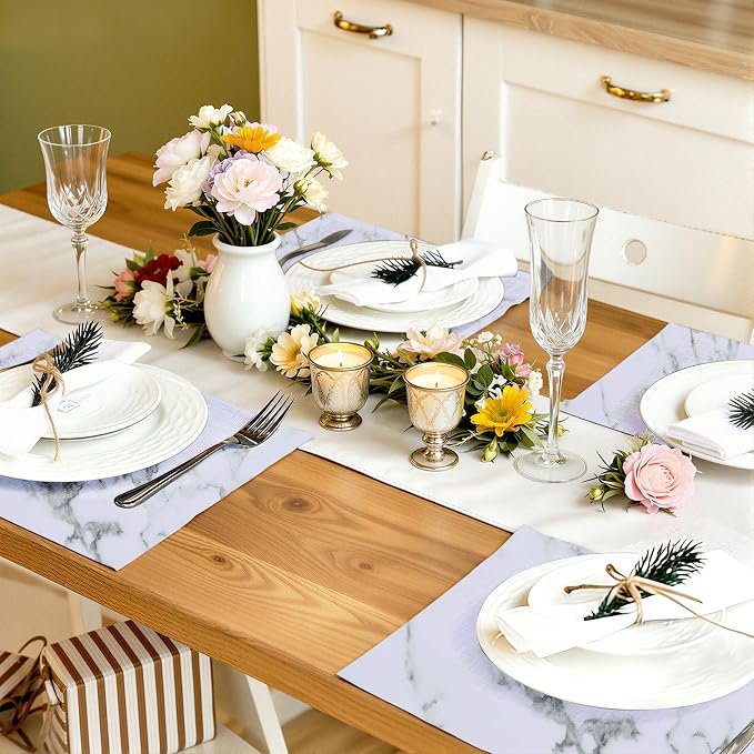 Faux Leather Heat Resistant Placemats 8 Packs, Waterproof Wipeable Dining PU Place Mats for Indoor & Outdoor, Easy to Clean, Marble