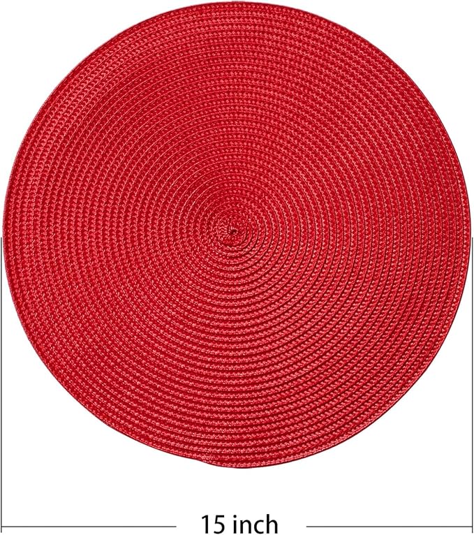 AHHFSMEI Round Placemats Set of 4 Heat Resistant Washable Non-Slip Woven Braided Table Mats for Dining Table Kitchen & Home Decor (red,4)