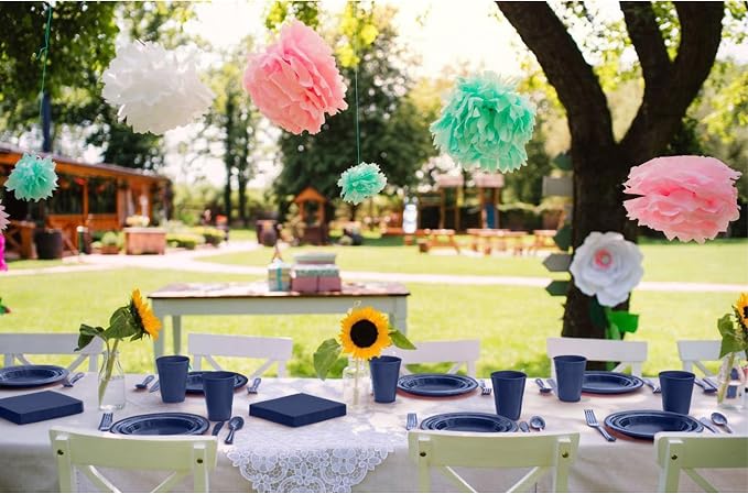 350 Pcs Navy Plastic Plates For Party, Navy Disposable Plates Set, 50 Of Each 9" Dinner Plate Set, 7" Dessert Plate, Cups, Napkins & Cutlery Plastic Dinnerware Set Exquisite