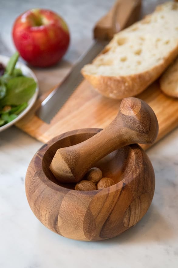 Ironwood Gourmet Olmec Mortar and Pestle, Acacia Wood | Easily Grind Spices & Herbs | Add Flavor To Your Meals | Beautiful Acacia Wood Pestle & Mortar | Cooking Mortar & Pestle Set