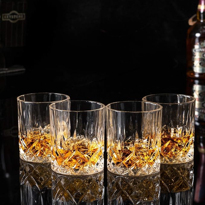 KANARS Old Fashioned Whiskey Glasses with Luxury Box - 10 Oz Rocks Barware For Scotch, Bourbon, Liquor and Cocktail Drinks - Set of 4 - Men Gift | Rocks Barware For Scotch, Bourbon, Liquor and Cocktail Drinks Set of 4 Men Gift