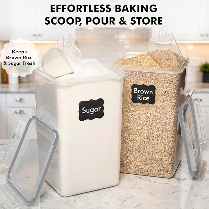 2 PC [7 Qt / 6.5L / 220 Oz] Large Food Storage Containers with Lids Airtight - BPA Free Clear Plastic Kitchen and Pantry Storage Containers for Cereal, Flour, Sugar, Rice