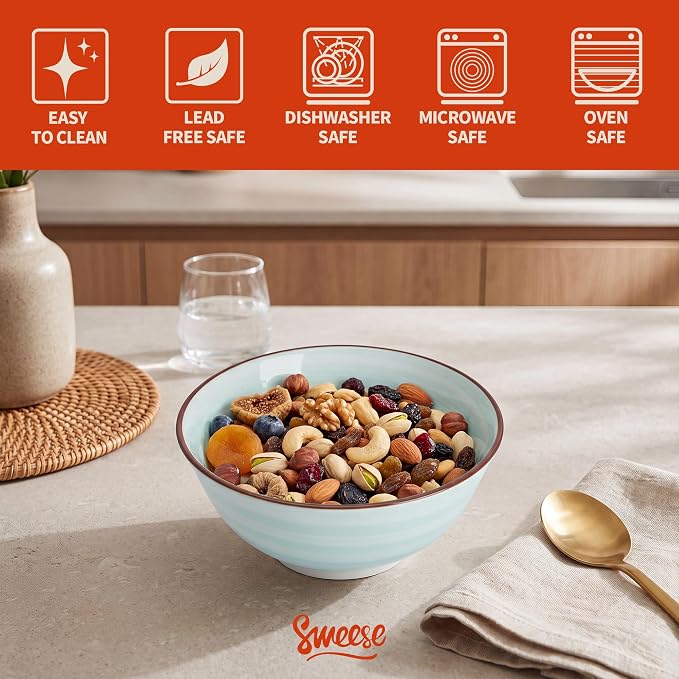 Sweese 10 oz Ceramic Bowls Set of 6, Blue Cereal Bowls for Yogurt, Fruit, Dessert, Oatmeal and Snacks, Stackable Small Serving Bowls for Breakfast and Everyday Use
