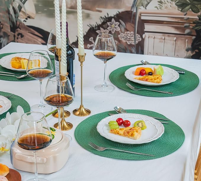 Zupro Round Olive Green Placemats Set of 6 Braided15 Indoor/Outdoor Use | Heat Resistant Non-Slip Washable, for Kitchen Dining Tables Dinner Parties Thanksgiving Christmas and Everyday Use