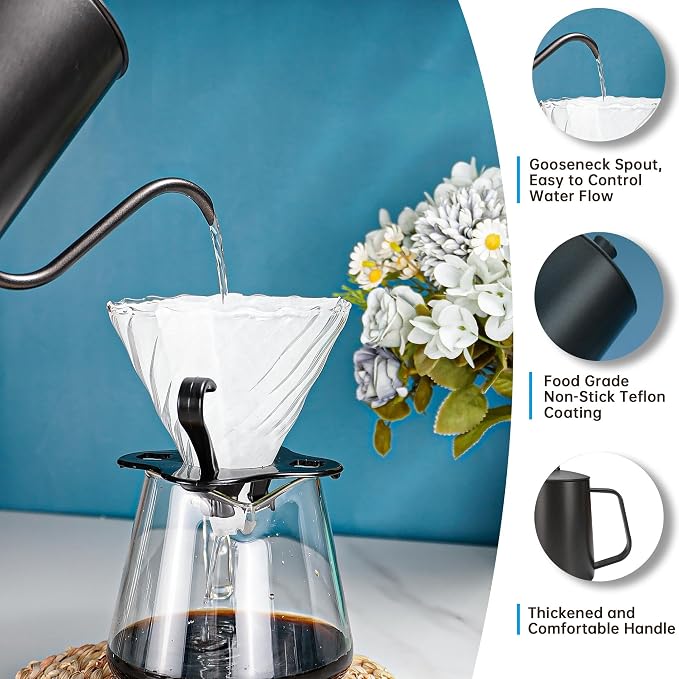 Pour Over Coffee Maker Set Includes Coffee Scale & Manual Coffee Grinder | Complete Pour Over Drip Coffee Set, Glass Coffee Carafe and V60 Drip Coffee Filter, Ideal Coffee Set for Birthday Gift
