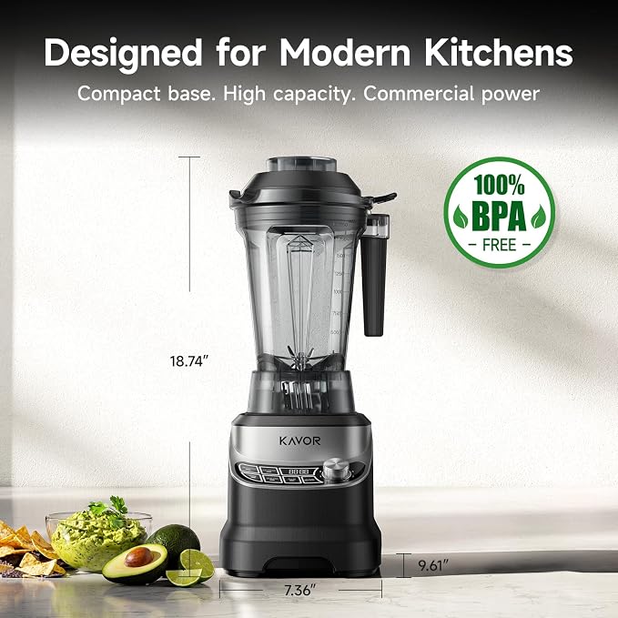 2400W Peak Countertop Blender for Kitchen, 64oz Pitcher & 24oz Travel Cup | AI Smart One-Touch & Stepless Speed, 4 Presets for Ice & Shakes, Self-Cleaning Blade, BPA-Free Touch Control