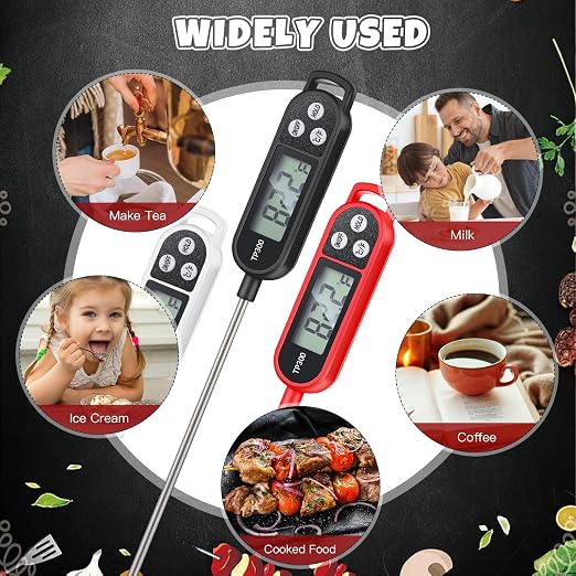 6 Pcs Meat Food Thermometer Food with Probe Water Liquid Instant Read Digital Thermometer Kitchen Cooking Supplies for Cooking BBQ Milk Yogurt (Black,White,Red)