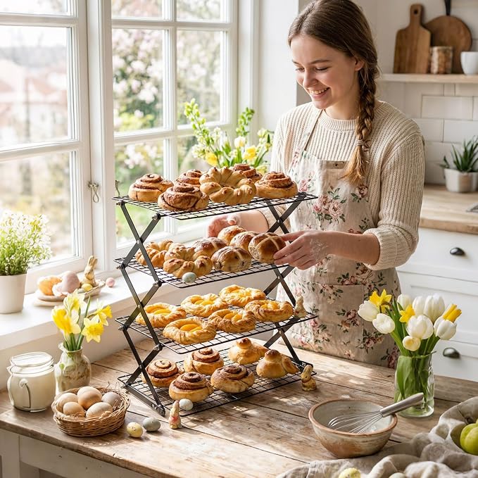 ShellKingdom 4 Tier Collapsible Cooling Rack, Outdoor Camping Picnic Shelf | Wire Cooling Rack for Baking, Cookies, Cake, Roasting, Grilling, Drying Rack