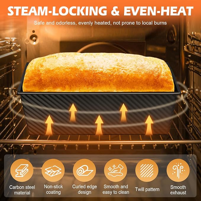 2.2lb Pullman Loaf Pan with Lid, Nonstick Carbon Steel Square Bread Pan for Baking Shokupan, Sandwich, Pain de Mie & Sourdough – Includes 6 Bonus Tools