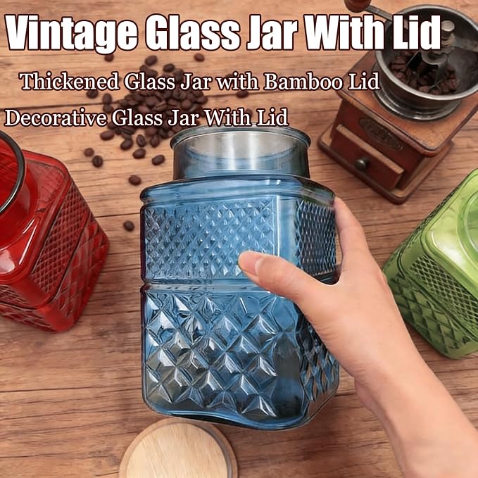 Coriario 60oz Coffee and Sugar Container Set of 2 Glass Canister with Scoop | Vintage Glass Storage Jar with Airtight Lid Spoon Decorative Food Jars