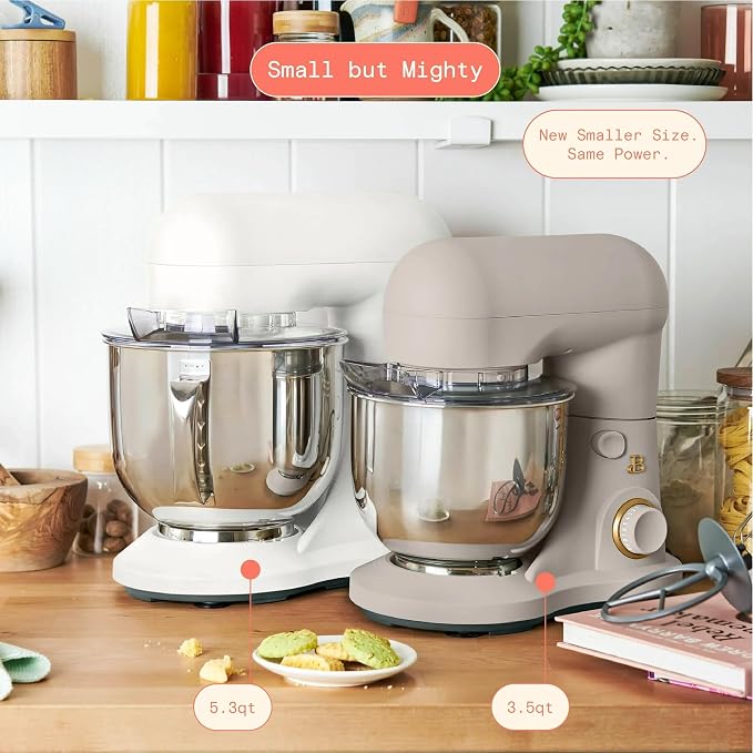 3.5 Qt Stand Mixer, 300W Powerful Motor, Tilt-Head Design with Stainless Steel Bowl, 12 Speeds, Includes Dough Hook Whisk Beater for Baking Mixing (Porcini Taupe)