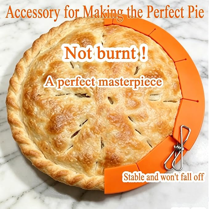 Easily Adjustable Silicone Pie Crust Protector, Fits8-11.5" Pie Crust | Food-Grade Pie Crust shield, Prevents Crust Edges from Burning,2 Anti-Slip Clips, Oven/Microwave/Dishwasher Safe,orange,2pcs