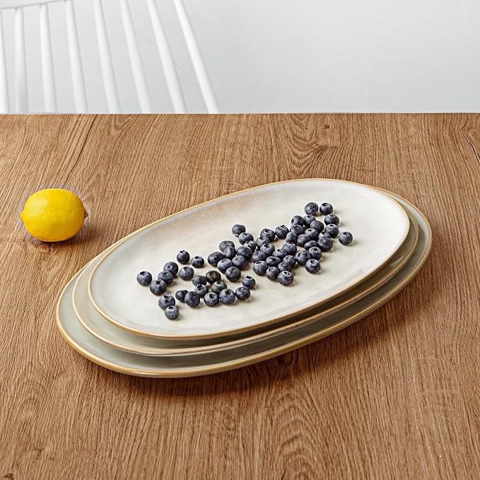famiware Serving Platters Set of 3 Sizes - Oval, Cappuccino White | 15.59"/14.3"/12.9" Fine Stoneware Serving Trays for Party, Entertaining for Food, Turkey, Cheese, Microwave Dishwasher Safe