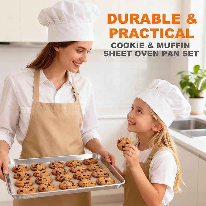 Onader Baking Sheet Pans, 18 x 13 Inch Cookie Sheet for Baking, Set of 2 | Stainless Steel Baking Trays, Large Sheet Pans for Roasting and Cooking, Non-Toxic Half Sheet Pans, Dishwasher Safe
