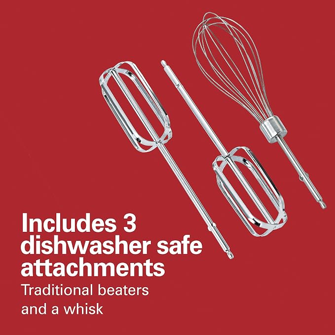 Hamilton Beach Power Deluxe 6-Speed Electric Hand Mixer With QuickBurst | Powerful 250 Watt Motor | Traditional Beaters | Whisk | Snap-On Storage Case | Bowl Rest | White | 62695V