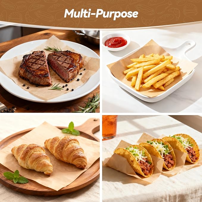 360 Count 6"x 6" Heavy Duty Patty Paper Sheets for Separating Patty | No-Stick & No-Leak Unbleached Baking Paper, Pre-cut Half Parchment Paper Sheets for Oven, Air Fryer, Microwave