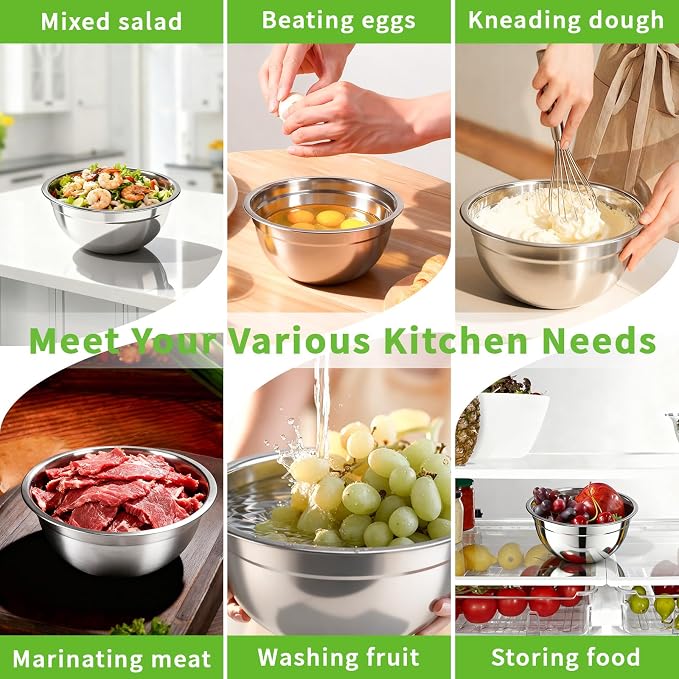 7 Pcs Stainless Steel Mixing Bowls with Colorful Lids Set Metal Salad Bowls | Nesting Design for Kitchen Mixing/preping/Saving, Size: 0.7, 1.1, 1.5, 2.1, 3.5, 4, 4.5Qt