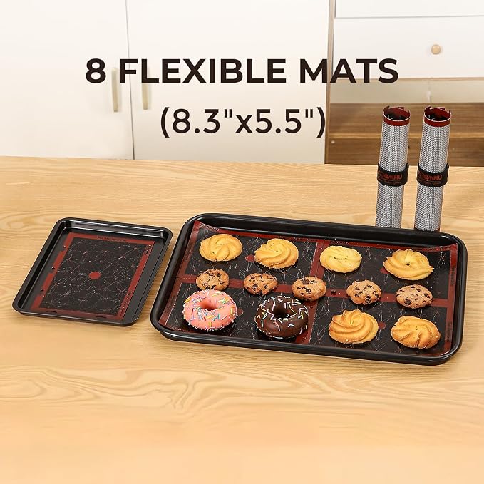 Silicone Baking Mats 8 Pack (8.3"x5.5") – Snap Together into 2 Large 16.5"x11" Oven Liners – Non-Stick, Heat-Resistant for Cookie Sheets & Air Fryers, Modular Puzzle Design