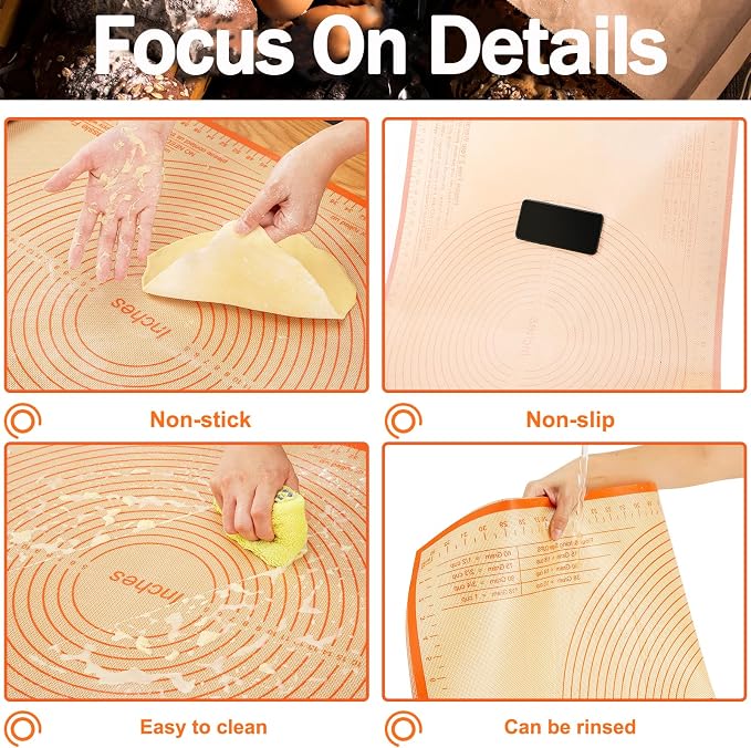 Silicone Pastry Mat 34x26 Inch Nonstick Baking Mat -Perfect for Doug, Pastry, Bread, Dough Rolling, Kneading Board, Pie Crust, Fondant, Pasta/Pizza, Kitchen Counter Mat