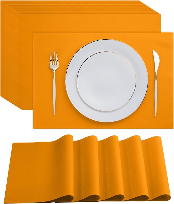 Disposable Orange Paper Placemats for Dining Table - 100-Pack 18" x 12" Cloth-Like Rectangle Paper Placemats for Thanksgiving Baby, Kids, Parties Or Weddings.