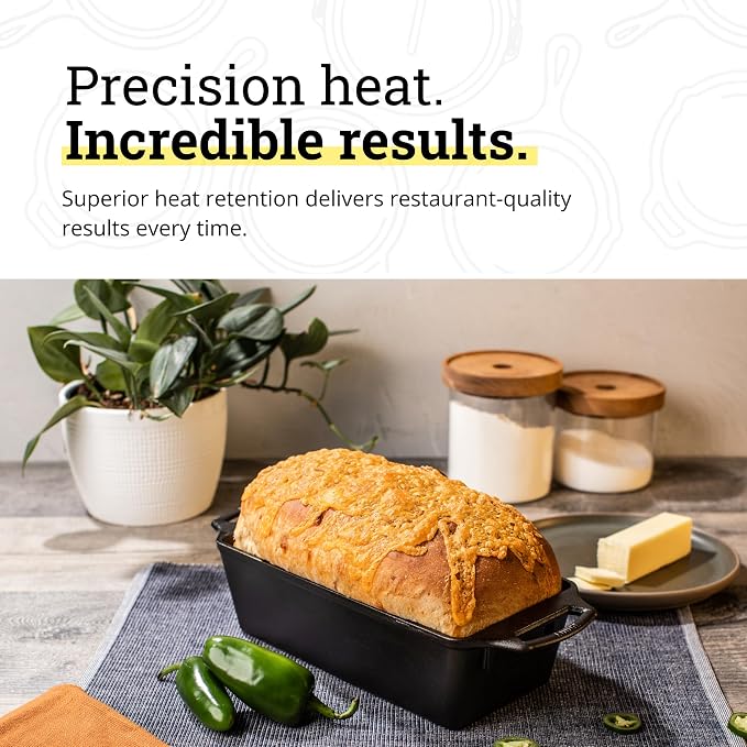Lodge Seasoned Cast Iron Loaf Pan 10 Inches - Pre-Seasoned Rectangular Cast Iron Bakeware- Even Browning Bread Pan with Easy-Release Finish - PFAS-Free Non-Toxic Cookware