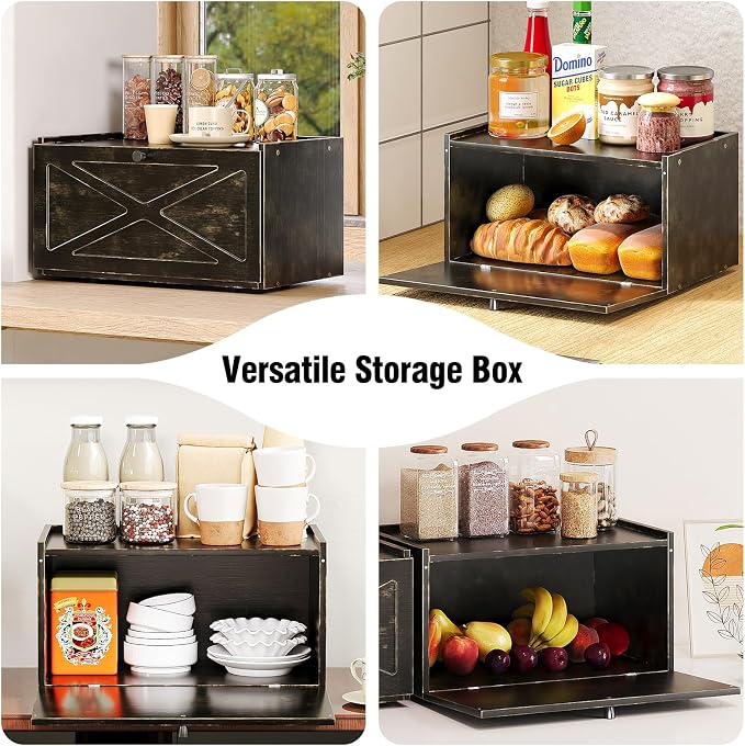 Trironsun Bamboo Bread Box for Kitchen Counter Farmhouse Bread Storage Container Large Capacity Bread Storage Bin Bread Holder (Antique Back)