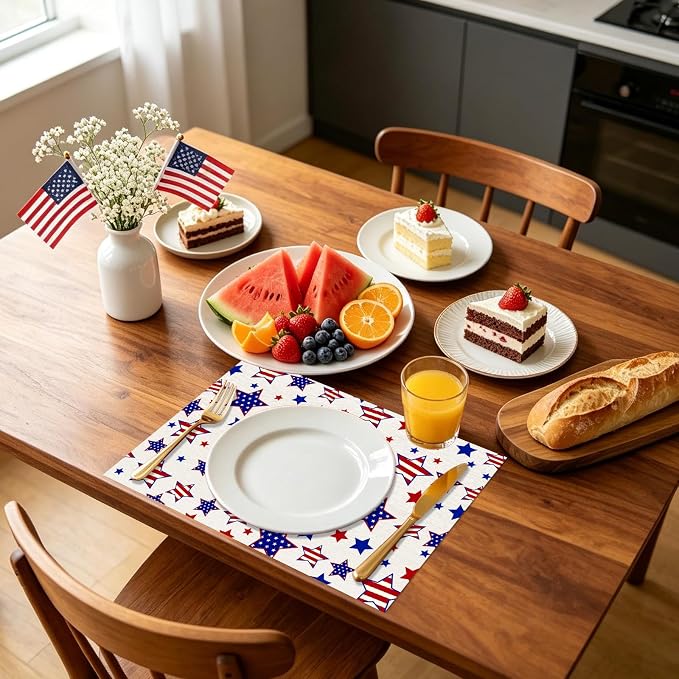 50 Pack Patriotic Disposable Paper Placemats, Star and Stripes Table Mats | 11x16 Inch Heavy-Duty Table Mats,4th of July, Memorial Day, BBQ & Family Dinner