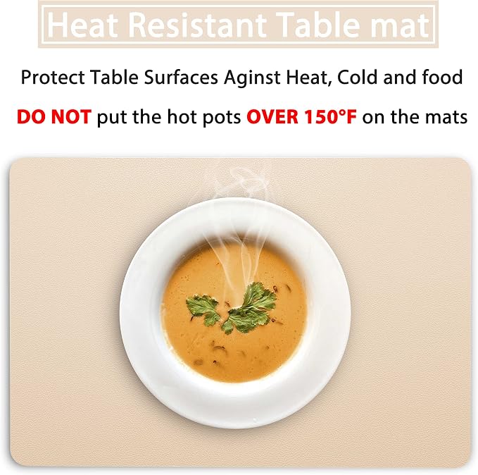 Wipeable Placemats Leather Table Mats Waterproof Heat-Resistant Easy to Clean for Dining Table Set Kitchen Table (2, Buff)