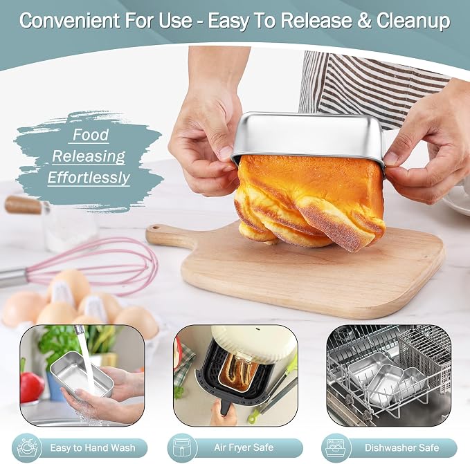 TeamFar Mini Loaf Pan, 4 PCS Stainless Steel Loaf Pans for Baking Bread | 6.3 x 3.5 Inch Bread Baking Pan for Homemade Bread, Meatloaf, Cake and Brownies, Non-Toxic, Oven & Dishwasher Safe