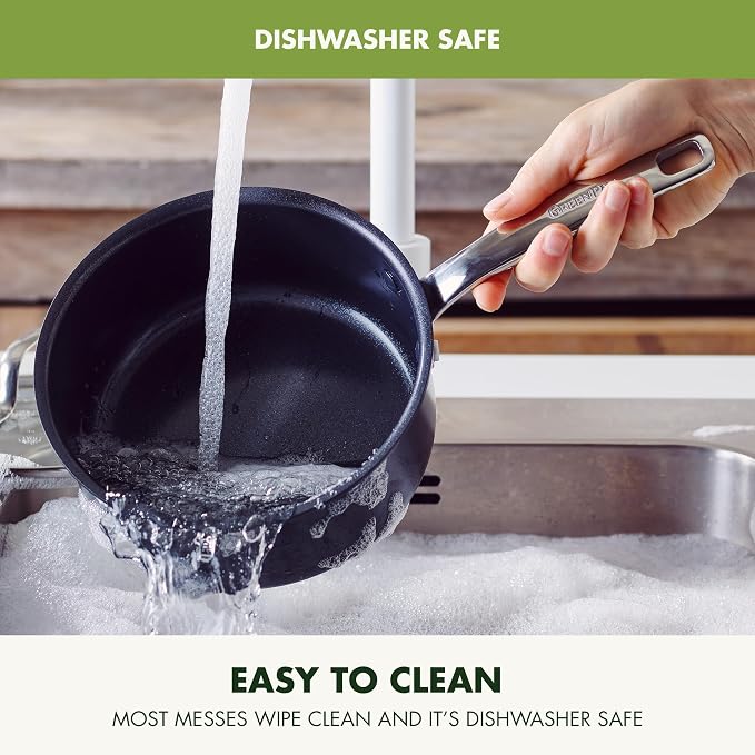 GreenPan Prime Chatham 1QT & 2QT Saucepan Pot Set with Glass Lids, Hard Anodized Diamond Infused Ceramic Nonstick, PFAS-Free, Dishwasher Safe, Oven Safe, Multipurpose Chefs Pan, Stay-Cool Handle,Black