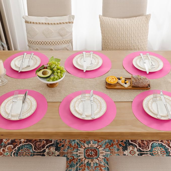 SHACOS 100 pcs Ultra Pink Round Disposable Placemats 13 inch Colored Paper Place Mats for Wedding Birthday Party Bridal Baby Shower Table Decoration